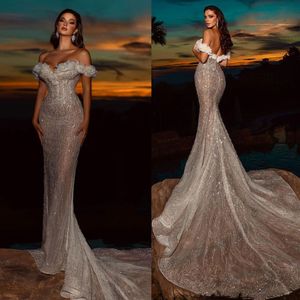 Mermaid Exquisite Beading Wedding Dresses Vintage Off the Shoulder Bridal Gown Custom Made Pearls Crystal Dress Vestido De Novia