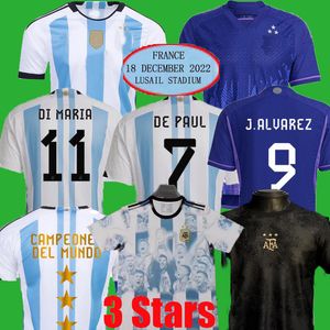 3 sterren Argentinië Final Soccer Jersey 22 23 Kampioenen Di Maria J. Alvarez E. Fernandez Football Shirts 2022 Dybala Maradona Men Kids Kit Uniform Pre Player Fans versie