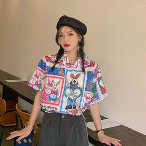 Kvinnors blusar japansk skolstil retro Hong Kong Lovely Fairy Tale World Printed Student Short Sleeve Chiffon Shirt Ladies