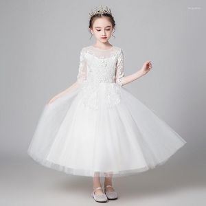 Girl Dresses White Elegant O-Neck Ankle-Length Empire Half Sleeves Ball Gown Kids Party Communion For Weddings A2298