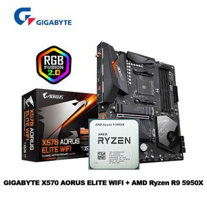 기가 바이트 뉴 GA X570 아오루스 엘리트 WiFi AMD Ryzen 9 5950X R9 5950X CPU 마더 보드 ATX X570 DDR4 4733MHz이지만 쿨러가 없습니다.