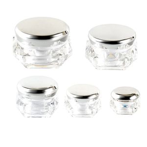 Clear Diamond Acrylic Jars Cream Empty Refillable Bottle Round Silver Screw Lock Cosmetic Packaging Container Skincare Eye Cream Exempel POTS 5G 10G 15G 20G 30G