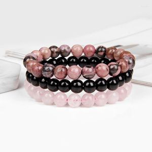 Strand Natural Stone Bracelet Sets 8mm Rhodonite Rose Quartzs Pink Zebra Tiger Eye Hematite Amethysts For Women Men