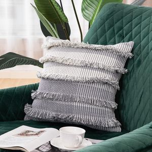 Pillow DUNXDECO Cover Decorative Case Modern Gray Geometric Tassels Cotton Weaving Coussin Sofa Chair Bedding