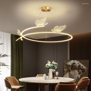 Pendelleuchten HARCOWG Nordic Butterfly LED Kronleuchter Esszimmer Schlafzimmer Salon Hängeleuchte Gold Loft Romantische Dekor Suspension