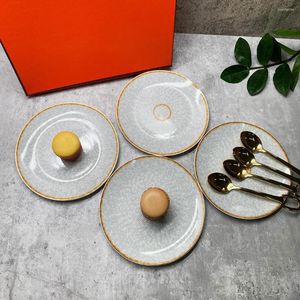 Plates 4 Pcs Retro Porcelain Plate With Box Kitchen Drinkware Home Decor Bone China For Cake Fruit Wedding Birthday Gift