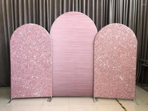 Party Decoration Arched Stand Frame Fabric Backdrop Custom Color Wedding Baby Shower Po Wall Sparkling Shining Rose Gold