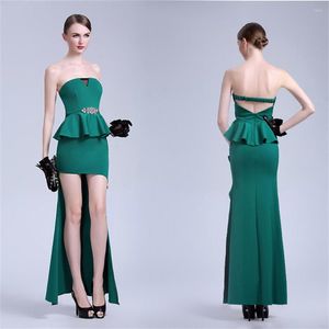Casual Dresses 2022 Summer Women Elegant Axless Maxi Dress Front Short Back Long Slim Rhinestone Eveing ​​Party