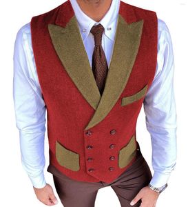 Gilet da uomo Gilet da uomo Army Green Vintage a spina di pesce in lana Maschile Gentleman Business Gilet doppio petto per abito da sposa 2022