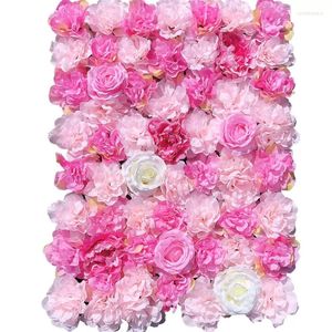 Dekorativa blommor 40x60 cm Fake Flower Bakgrund Vägg Artificiell siden Hortensia och Rose Wedding Shop Home Party Decoration