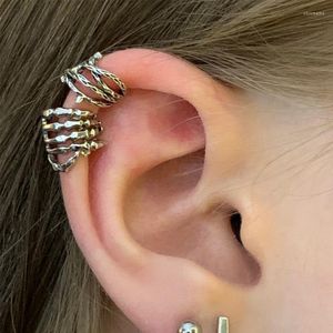 Backs Earrings Punk Skeleton Finger Hand Ear Clip Cuff Unisex Without Piercing For Women Men Fake Cartilage Jewelry