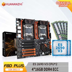 Huananzhi F8D Plus LGA 2011-3 Moderkort Intel Dual CPU med Intel Xeon E5 2690 V3 2 med 4 16G DDR4 RECC Memory Combo Kit Set