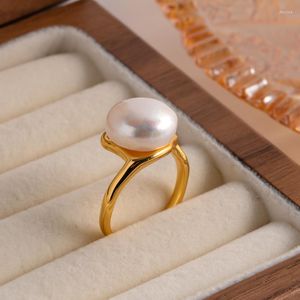 Anéis de casamento minar delicado de água doce natural de água doce para mulheres 14k Real Gold Bats Brass Barroco Pearls Anel de dedo ajustável