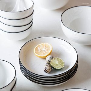 Plattor Nordic Black Line Ceramic Dinner Plate Simple Solid Color Dishes Steak Pasta skål Sallad eftermiddag TEA Bord