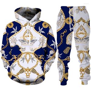 Tute da uomo Luxury Golden Chain Pattern Felpa con cappuccio da uomo / Tuta Personalità Tuta Hip Hop stampata in 3D Abbigliamento sportivo Felpa unisex