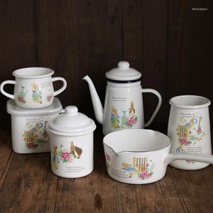 Schüsseln, Emaille, binaurale Tasse, Milchtopf für Kinder, Gasherd, Frühstück, Haferflocken, Kaffeepfanne, Küchenkochgeschirr