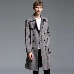 Men's Trench Coats 2022 Men's Retro Plaid Double Breasted Jackets Men Long Sleeve Fashion Coat Plus Size Outwears