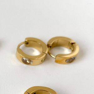 Creolen Oval Cz Stein Gold Huggie Für Frauen Edelstahl Kleiner Schläfer Minimalistischer zierlicher Schmuck Französischer Stil