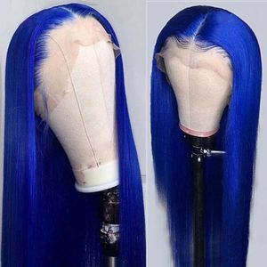 Hot Lace Wigs Long Straight Soft Hair Blue for Women Colored Blonde/yellow/grey/red/orange Front Synthetic Peruca Cosplay 221216