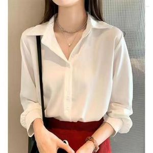 Women's Blouses Spring Autumn Fashion Button Pure Color Lady Long Sleeves Female Loose Street Shirts Chiffon Womens Clothing