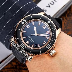 Novo cinquenta fathoms 5015-3630-52 Dial preto Miyota 821A Automático Assista a homens de ouro rosa Black Nylon Rates