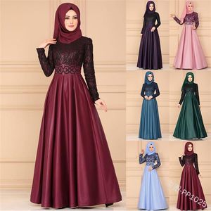 Ethnische Kleidung 2022 Spitze Nähte Retro Swing Rock Stil Langarm Slim Kleid Islamische Kleidung Muslimische Frauen Abaya Neueste Designs Mädchen