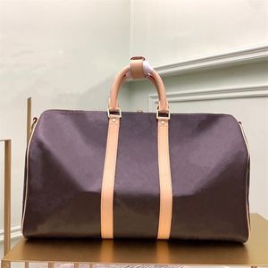 Unisex Women Men 3 Sizes 45 50 55cm Classic Extra Large Travel Bag Coated Canvas with Flower Print and Check Fashion Duffle Should241O