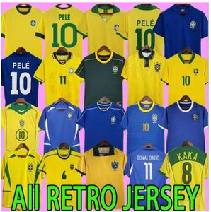 CUSTOM Brazils 레트로 축구 유니폼 #10 PELE 1957 1970 1978 1985 1988 1992 1994 1998 2000 2002 2004 2006 2010 2012 브라질 RONALDINHO 브라질 축구 축구 셔츠