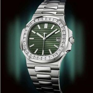 2021 Nya anl￤nder topp Nautilus Watch Men Automatic Man Watches 5711 Silver Armband Green Face Rostfri Mens Mechanical Di Lusso W2780