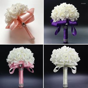 Decorative Flowers Rose Bridesmaid Wedding Bridal Bouquets Centerpiece Bride Hydrangea Artificial Ribbon Fake Bouquet