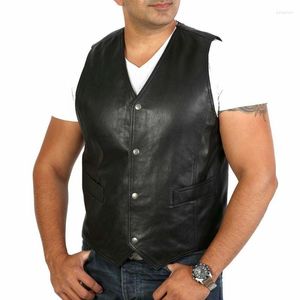 Men's Vests Men's Vest Black PU Leather V Neck Single Breasted Male Gentleman Business Waistcoat For Man Steampunk Clothing 2022