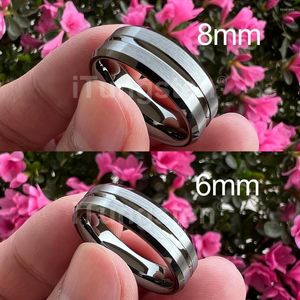 Wedding Rings ITungsten 6mm 8mm Drop Gunmetal Tungsten Ring For Men Women Fashion Engagement Band Two Tone Beveled Comfort Fit