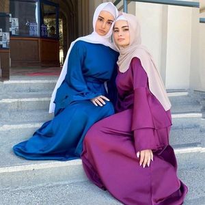 民族服イスラム女性サテン現代ファッションドレスインドドバイアバヤトルコアバヤLSM322