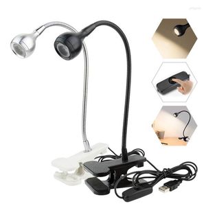 Table Lamps USB Power Clip Holder LED Book Light Desk Lamp 1W Flexible Reading Switch On/Off For Bedroom Study Room