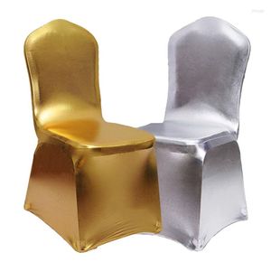 椅子カバー6PCS/ロットブロンズエラスティックバンケットカバーゴールドシルバースパンデックスメタリックファブリックウェディングデコレーション