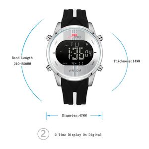 CWP 2021 KT Mens Sports Digital LED relógios com cinta de silicone Male Watch Watch à prova d'água luminosa 2 tempo relógio Relogio masculino207E