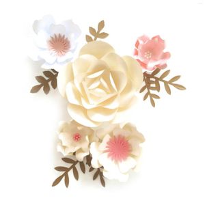 Decorative Flowers Handmade Pink Ivory White Fleur Completed Paper Gold Leaves Set 4 Nursery Wall Deco Baby Shower Girls Room Decor