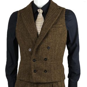 Męskie kamizelki męskie kamizelka hodowca tweed szczupła kamizelka podwójnie piersi kurtka bez rękawów na ślub