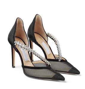 Женские сандалии на высоком каблуке 85 мм, модельные туфли-лодочки, украшенные хрустальным ремешком, сандалии с острым носком, женские туфли-лодочки, женские туфли без шнуровки на свадьбу, невеста, роскошный брендовый дизайн