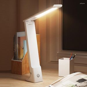 Bordslampor USB -uppladdningsbar LED -skrivbordslampa Stränglöst Dimble Foldbar Office Reading Light Touch Switch Eye Protected Bedside