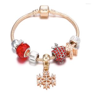 Charm Bracelets Colorful Snowflake Christmas For Women Original Crystal Flowers Love Beaded Bangle Gift Girlfriend