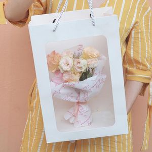 Gift Wrap Creative Flower Handbag Kraft Paper Card Bag Bouquet Wedding Party Packaging Window Valentine'S Day