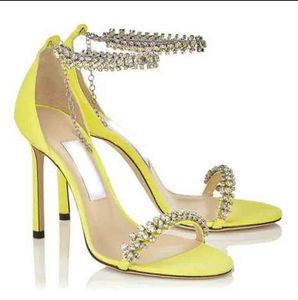 Elegant Summer Sandal Dress Shoes Women's Shiloh Crystal Strappy High Heels Party Wedding Bridal Fashion Brands Lady Pumps Black Grey Yellow