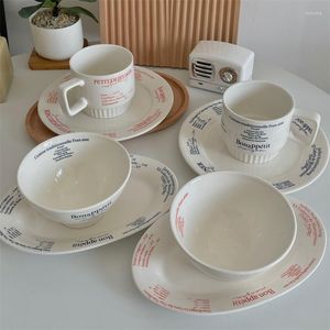 Placas porcelana coreana para jantar serviço francês letra pratos salada tigela de sopa de cerâmica fonte de café conjunto presente