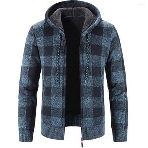 Camisolas masculinas 2023 Primavera Autumn Cardigan Cardigan Capuz de capuz Men Plaid Impresso Sweater Longo Sweater Presreiro de inverno Grande casaco casual