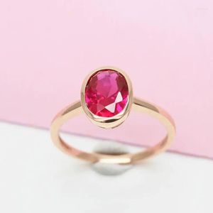 Klusterringar 585 Purple Gold Plated 14k Rose Inlaid Oval Simple Ruby för par Elegant och raffinerade romantiska charmsmycken