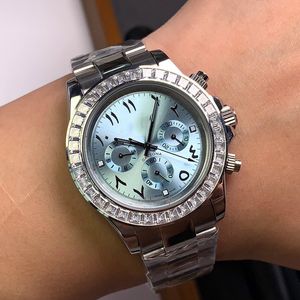 Saatler Elmas Erkekler Otomatik Mekanik Saatler Çelik kayış izle Arap sayısı kadran klasik buz mavi kol saatleri montre