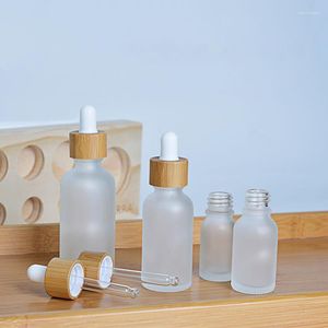 Storage Bottles 20Pcs/lot Dropper Glass Bottle With Bamo Lid 5/10/15/30/50ml Frosted Empty Refillable Pipette For Essential Oil