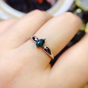 Cluster Rings Natural Black Opal Ring 925 Серебряное серебро 4х6 мм мм Gemstone Holiday подарок для девочек Бесплатный продукт