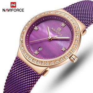 Naviforceの女性は、トップの豪華なブランドのファッションドレスクォーツレディースウォッチステンレス鋼の日付女性時計Relogio Feminino286mを見る
